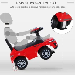 Quad correpasillos Homcom con bocina + almacenamiento +1A rojo 41,5x62x28 cm