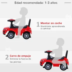 Quad correpasillos Homcom con bocina + almacenamiento +1A rojo 41,5x62x28 cm