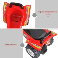 Quad correpasillos Ready Homcom bocina + música + luces +12 meses rojo 42x60x38 cm