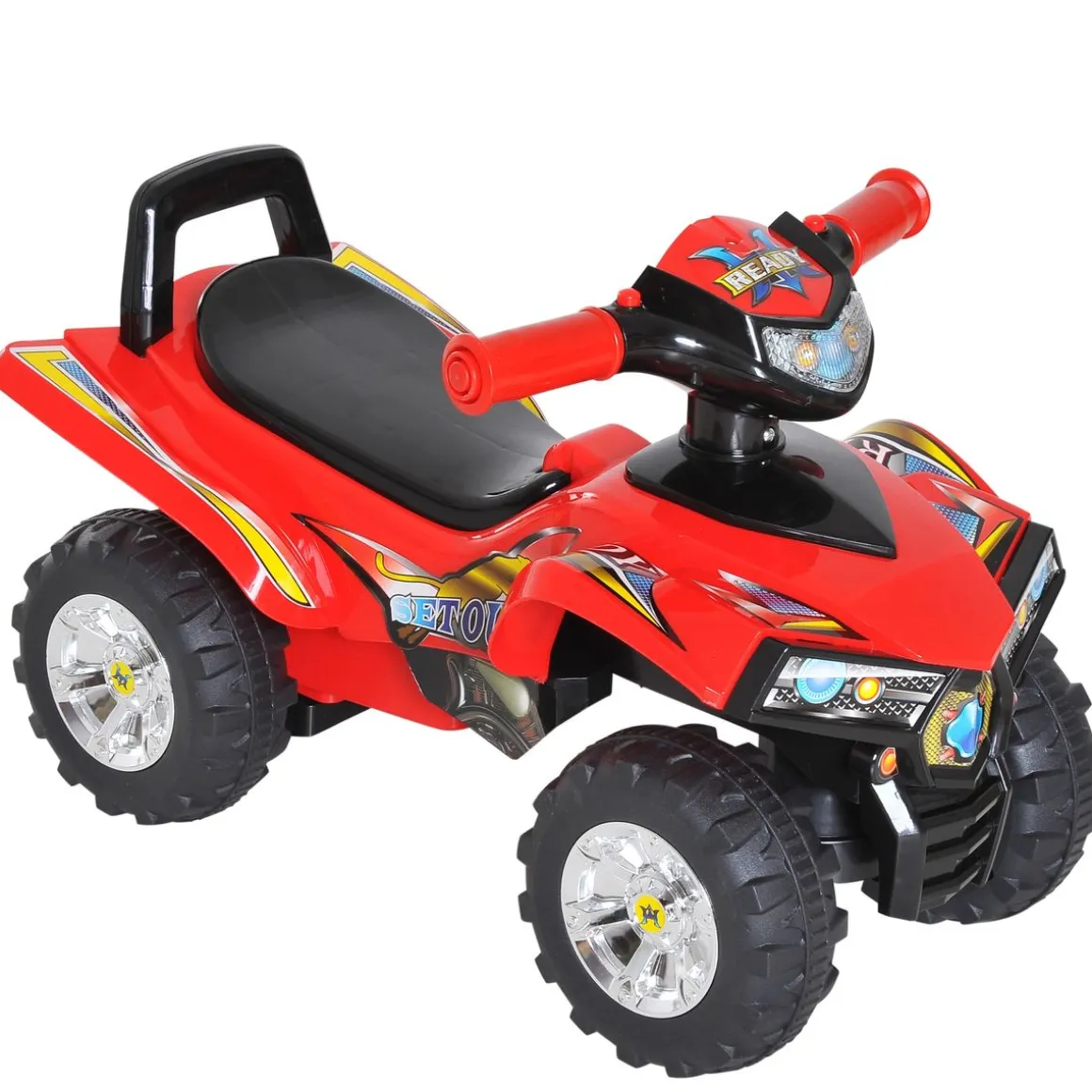 Quad correpasillos Ready Homcom bocina + música + luces +12 meses rojo 42x60x38 cm