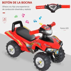 Quad correpasillos Ready Homcom bocina + música + luces +12 meses rojo 42x60x38 cm