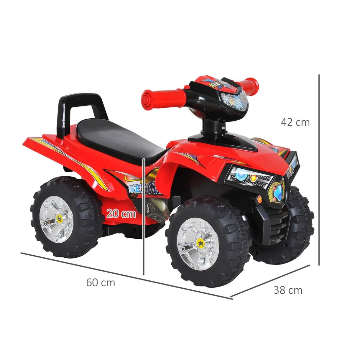 Quad correpasillos Ready Homcom bocina + música + luces +12 meses rojo 42x60x38 cm