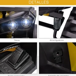 Quad eléctrico Terra Homcom 2 motores con faros + música +3A amarillo 73x100x65 cm