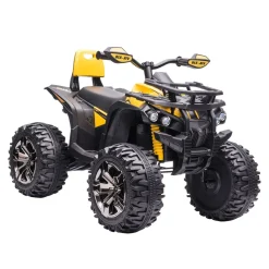 Quad eléctrico Terra Homcom 2 motores con faros + música +3A amarillo 73x100x65 cm