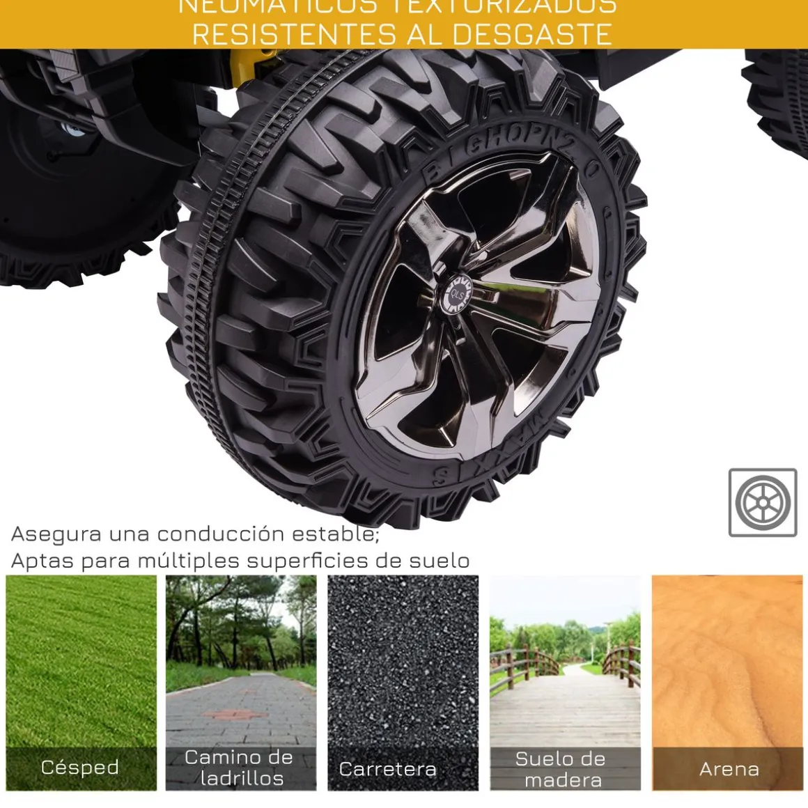 Quad eléctrico Terra Homcom 2 motores con faros + música +3A amarillo 73x100x65 cm