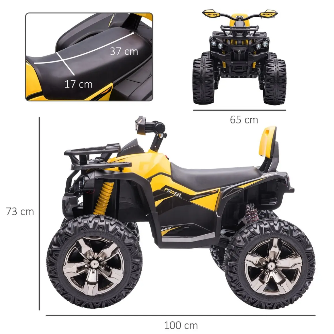 Quad eléctrico Terra Homcom 2 motores con faros + música +3A amarillo 73x100x65 cm