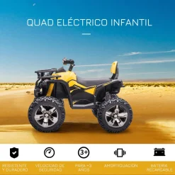 Quad eléctrico Terra Homcom 2 motores con faros + música +3A amarillo 73x100x65 cm