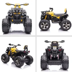 Quad eléctrico Terra Homcom 2 motores con faros + música +3A amarillo 73x100x65 cm