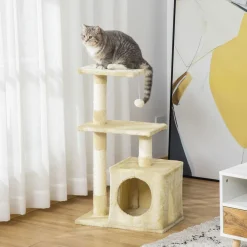 Rascador para gatos PawHut con cama beige 81,5x50x30 cm