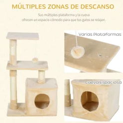 Rascador para gatos PawHut con cama beige 81,5x50x30 cm