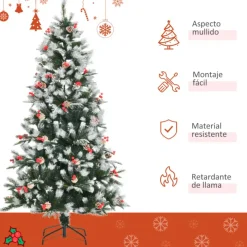 Árbol de Navidad artificial Homcom 678 ramas con adornos verde 180 cm