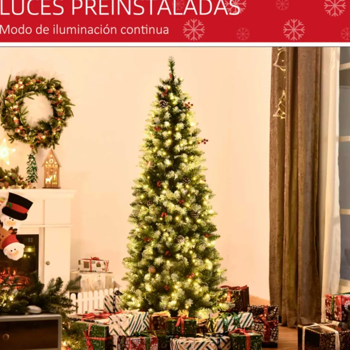 Árbol de Navidad artificial Homcom 618 ramas 300 luces LED verde 180 cm