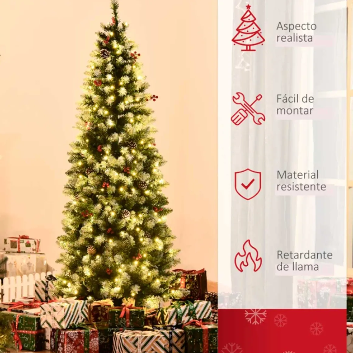 Árbol de Navidad artificial Homcom 618 ramas 300 luces LED verde 180 cm