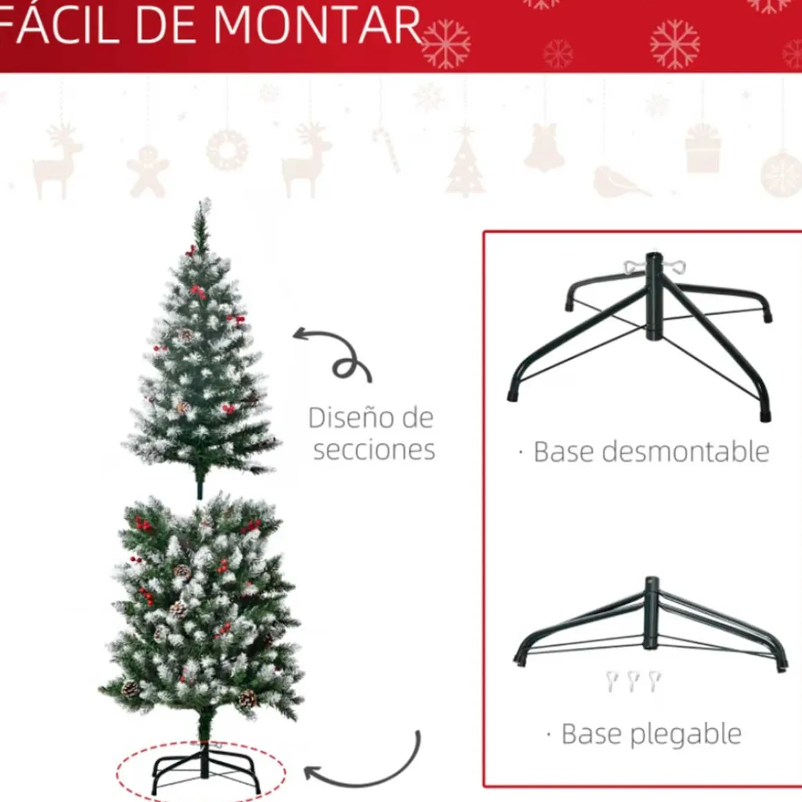 Árbol de Navidad artificial Homcom 618 ramas 300 luces LED verde 180 cm