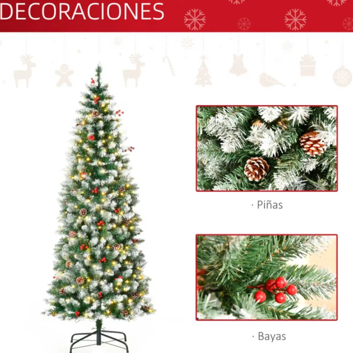 Árbol de Navidad artificial Homcom 618 ramas 300 luces LED verde 180 cm