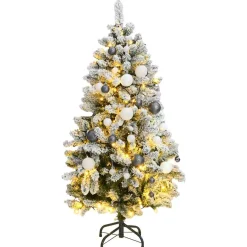 Árbol de Navidad efecto nevado 530 ramas 150 LEDs y decoraciones verde 150 cm