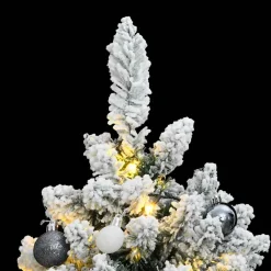 Árbol de Navidad efecto nevado 530 ramas 150 LEDs y decoraciones verde 150 cm