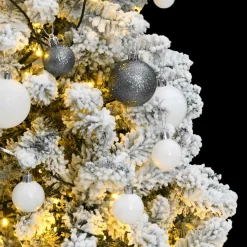 Árbol de Navidad efecto nevado 530 ramas 150 LEDs y decoraciones verde 150 cm