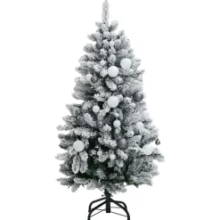 Árbol de Navidad efecto nevado 530 ramas 150 LEDs y decoraciones verde 150 cm