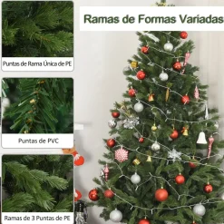 Árbol de Navidad Homcom 440 ramas base plegable verde Ø75x150 cm