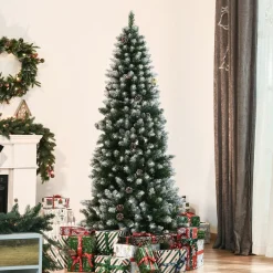 Árbol de Navidad Homcom 630 ramas con piñas verde/blanco Ø75x180 cm
