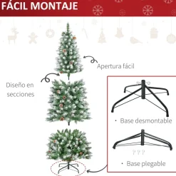 Árbol de Navidad Homcom 630 ramas con piñas verde/blanco Ø75x180 cm