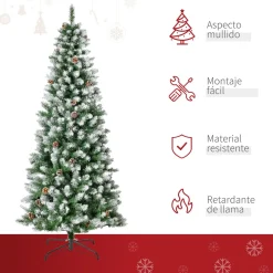 Árbol de Navidad Homcom 630 ramas con piñas verde/blanco Ø75x180 cm