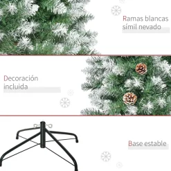 Árbol de Navidad Homcom 630 ramas con piñas verde/blanco Ø75x180 cm