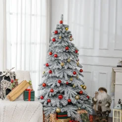 Árbol de Navidad Homcom 627 ramas efecto nevado verde/blanco Ø116x180 cm