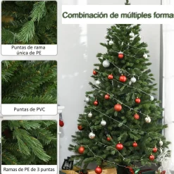 Árbol de Navidad Homcom 934 ramas con base plegable verde Ø105x210 cm