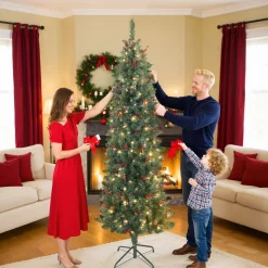 Árbol de Navidad Homcom 656 ramas con 300 luces LED y decoraciones verde 210 cm
