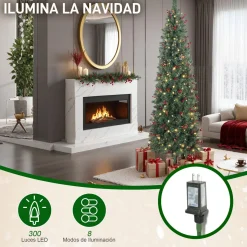 Árbol de Navidad Homcom 656 ramas con 300 luces LED y decoraciones verde 210 cm