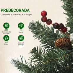 Árbol de Navidad Homcom 656 ramas con 300 luces LED y decoraciones verde 210 cm