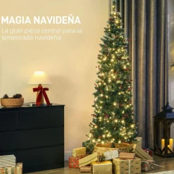 Árbol de Navidad Homcom 656 ramas con 300 luces LED y decoraciones verde 210 cm