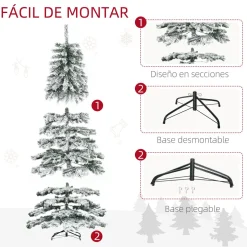 Árbol de Navidad Homcom 1083 ramas efecto nevado verde/blanco Ø140x225 cm