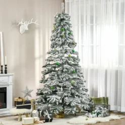 Árbol de Navidad Homcom 1083 ramas efecto nevado verde/blanco Ø140x225 cm