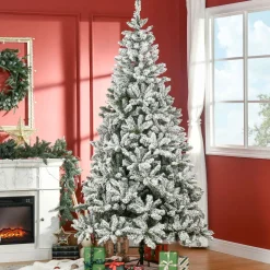Árbol de Navidad Homcom 1300 ramas efecto nieve blanco/verde Ø120x225 cm