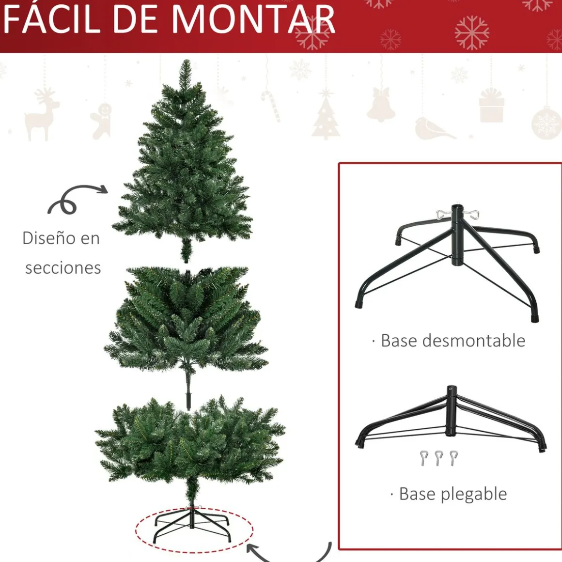 Árbol de Navidad Homcom con soporte plegable verde