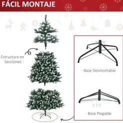Árbol de Navidad nevado Homcom 2012 ramas verde Ø130x210 cm