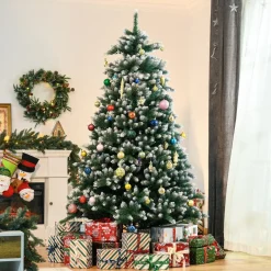 Árbol de Navidad nevado Homcom 2012 ramas verde Ø130x210 cm