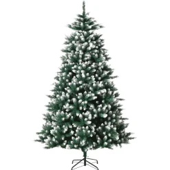Árbol de Navidad nevado Homcom 2012 ramas verde Ø130x210 cm