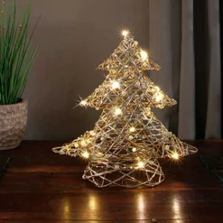 Árbol navideño 20 luces LED con temporizador automático dorado Ø30 cm