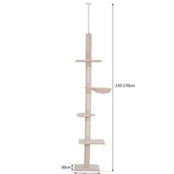 Árbol para gatos maxi PawHut 5 niveles beige 230-260x40x34 cm