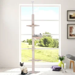 Árbol para gatos maxi PawHut 5 niveles beige 230-260x40x34 cm