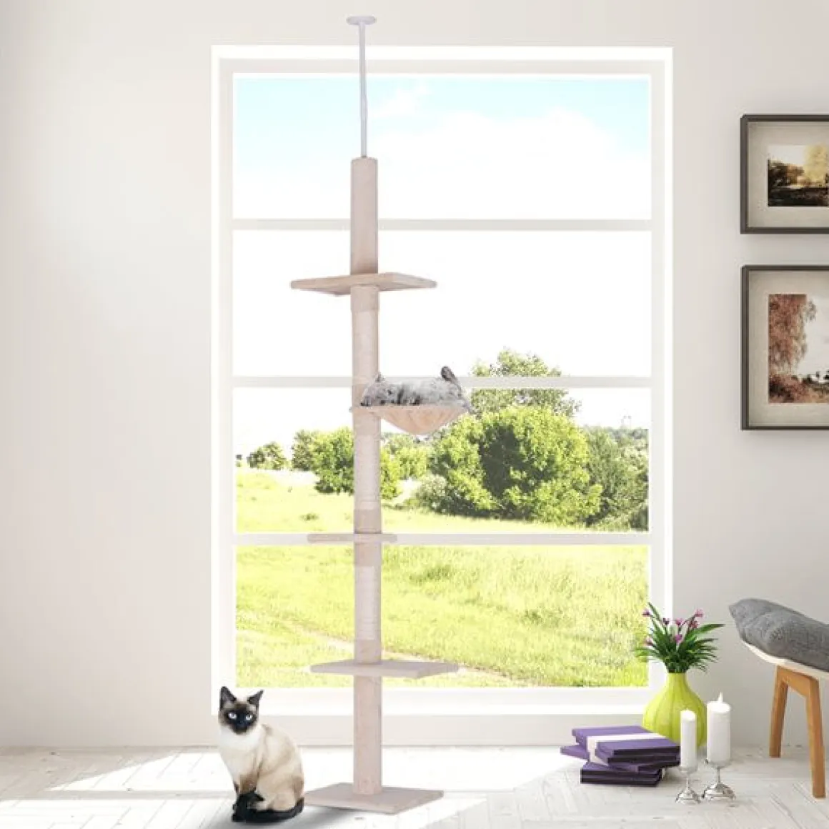 Árbol para gatos maxi PawHut 5 niveles beige 230-260x40x34 cm