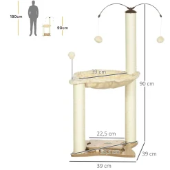Árbol rascador Abispa PawHut con bolas + hamaca beige 90x53,5x53,5 cm