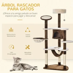 Árbol rascador Aracna PawHut 2 hamacas + cueva + rascador + bola + 3 plataformas 153x6450 cm