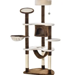Árbol rascador Aracna PawHut 2 hamacas + cueva + rascador + bola + 3 plataformas 153x6450 cm