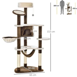 Árbol rascador Aracna PawHut 2 hamacas + cueva + rascador + bola + 3 plataformas 153x6450 cm