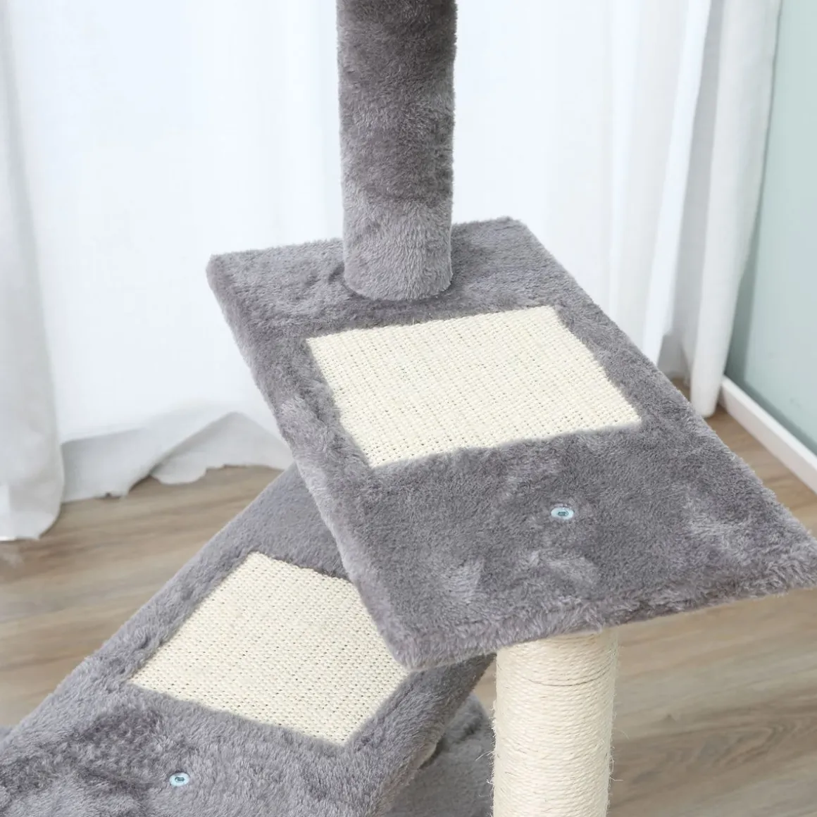 Árbol rascador de gatos PawHut 3 plataformas gris/beige 100x48,5x48,5 cm